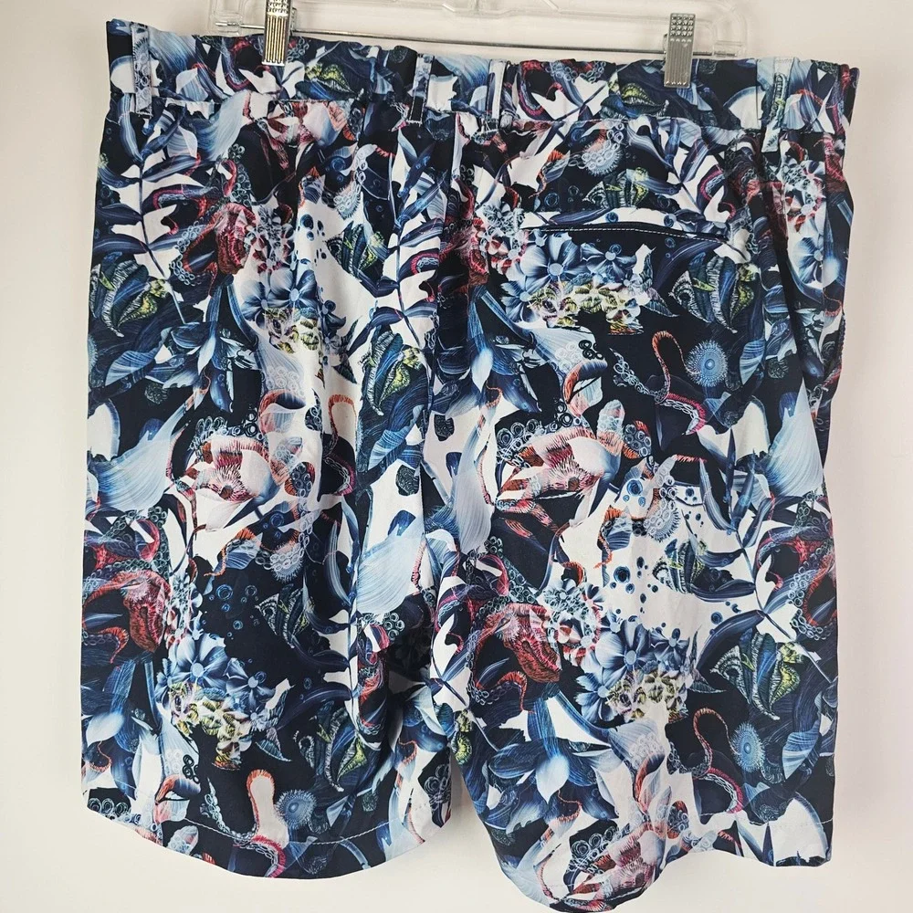 Robert Graham Mens Octopus Floral Print Swim Trunks 38 Blue Red Tropical